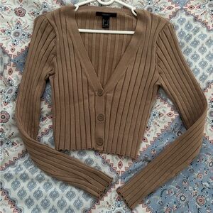 Tan Ribbed Button-Up Cardigan